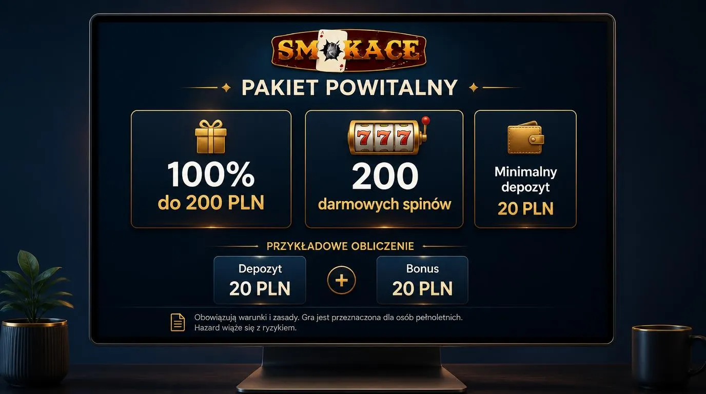 Panel bonusu powitalnego z dopłatą 100% do 200 PLN, 200 darmowymi spinami i minimalnym depozytem 20 PLN